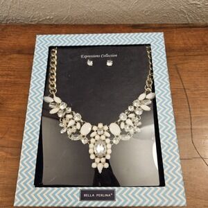 Bella Perlina Jewelry Set Expressions Collection Necklace Earrings White Silver